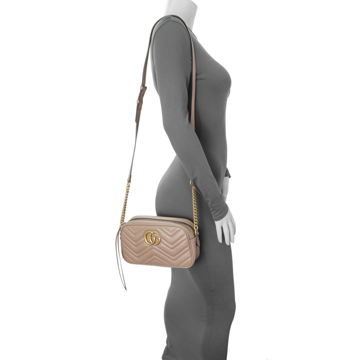 Gucci Porcelain Rose Calfskin Matelasse Small GG Marmont Chain Shoulder Bag Handbags Gucci