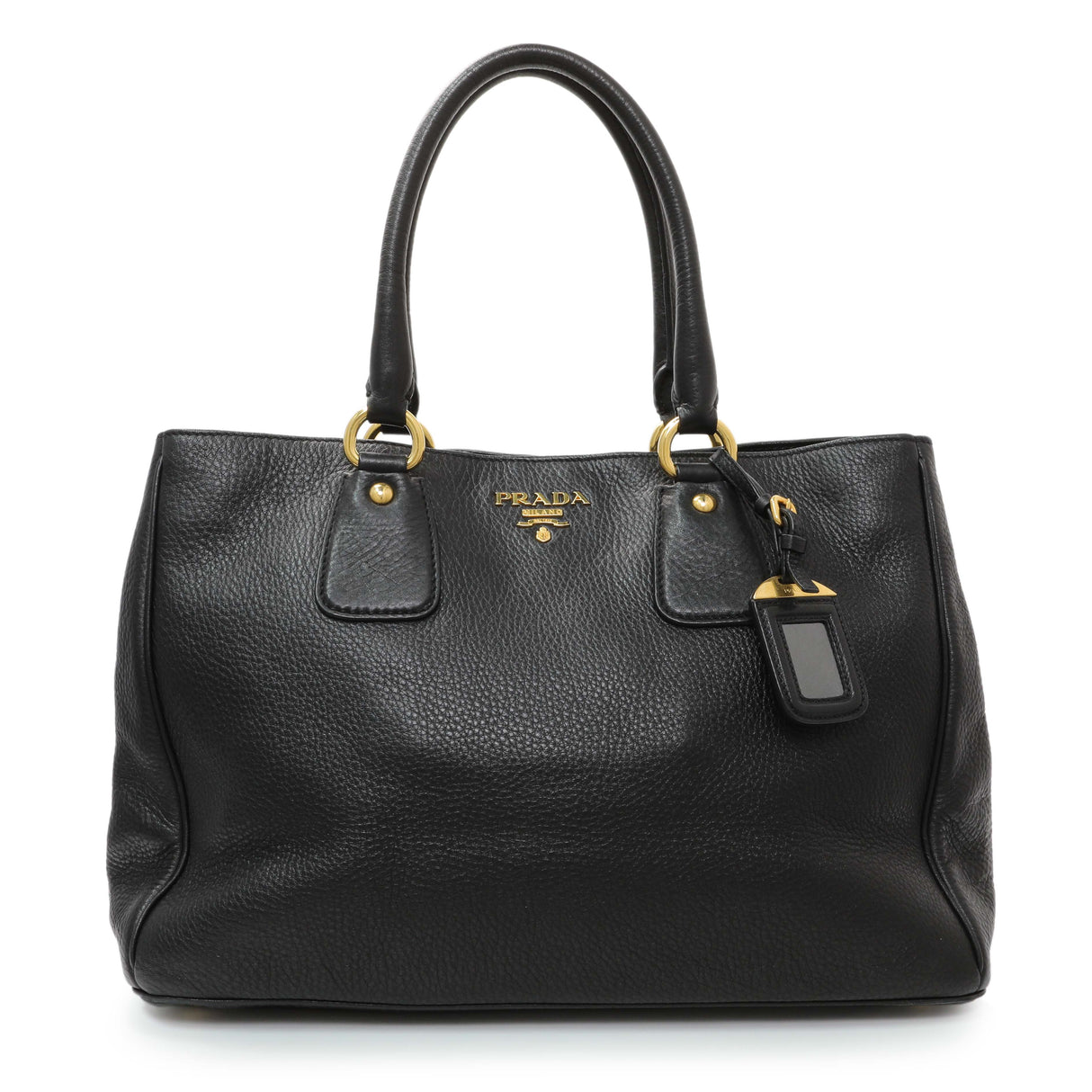 Prada Black Vitello Daino Shopping Tote Handbags Prada
