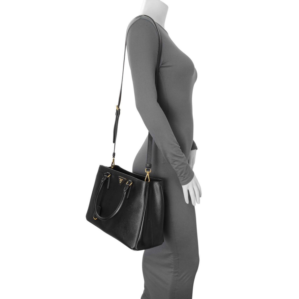 Prada Black Saffiano Medium Galleria Double Zip Tote Handbags Prada