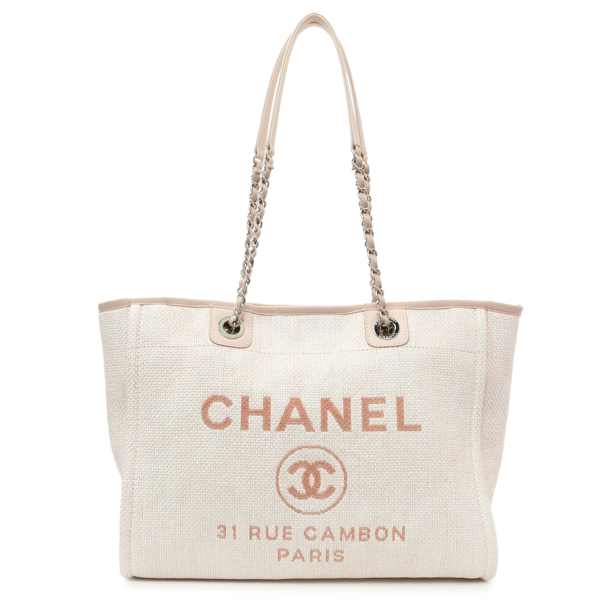 Chanel Light Pink Woven Straw Raffia Small Deauville Tote Handbags Chanel