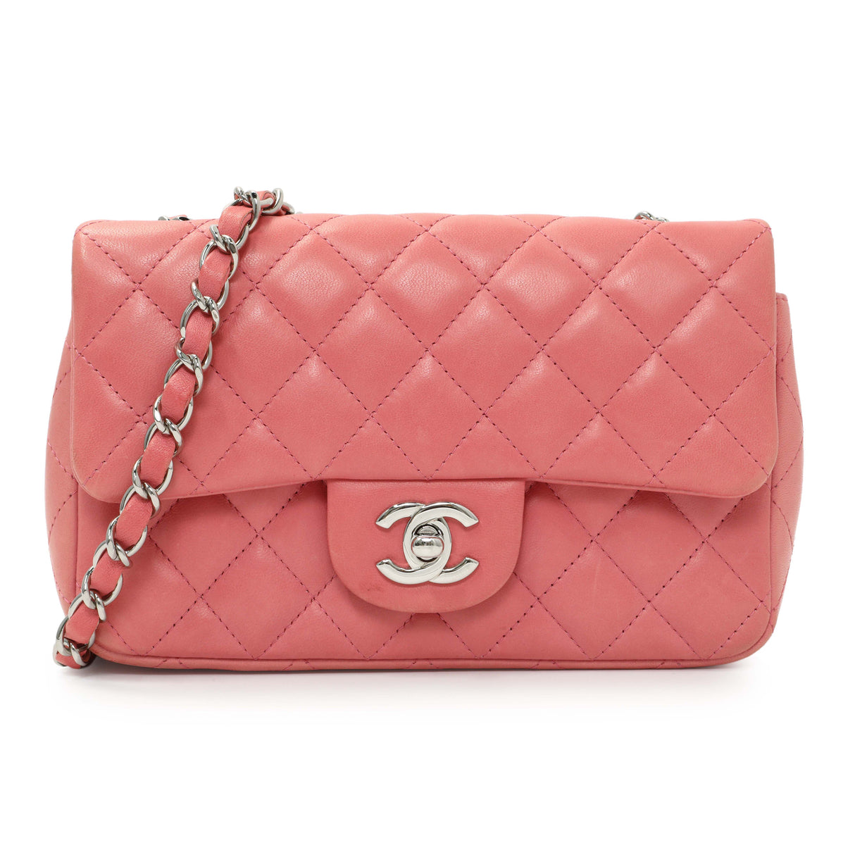 Chanel Pink Quilted Lambskin Mini Rectangular Flap Handbags Chanel