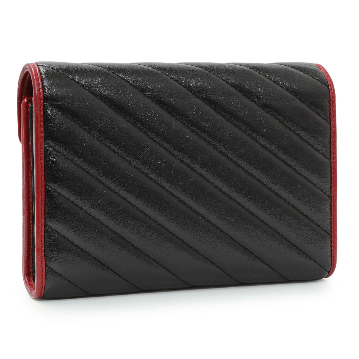 Gucci Black Red Vintage Effect Calfskin Matelasse Diagonal Torchon GG Marmont Chain Wallet Handbags Gucci