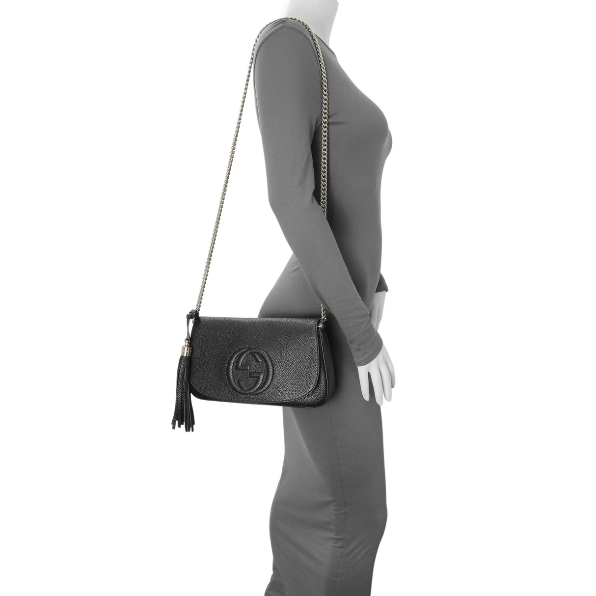 Gucci Black Pebbled Calfskin Medium Soho Flap Crossbody Handbags Gucci