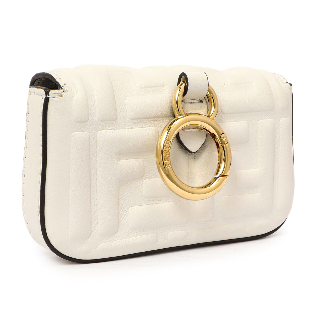 Fendi White Nappa Matisse FF Embossed Nano Baguette Charm Handbags Fendi