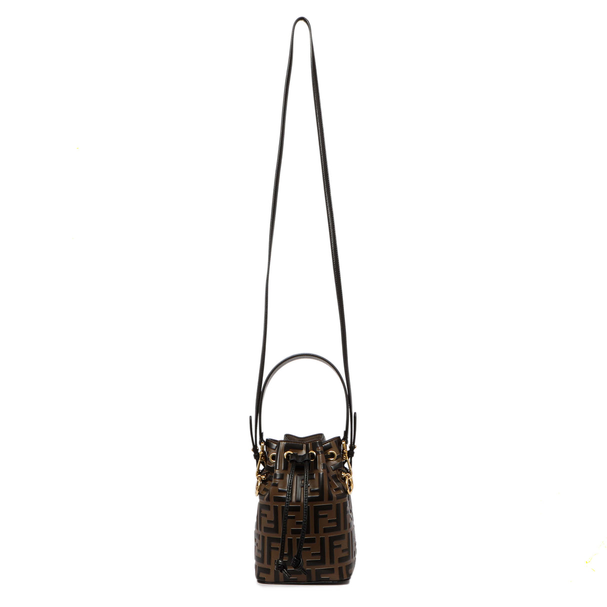 Fendi Brown Calfskin Zucca Embossed Mini Mon Tresor Bucket Bag Handbags Fendi