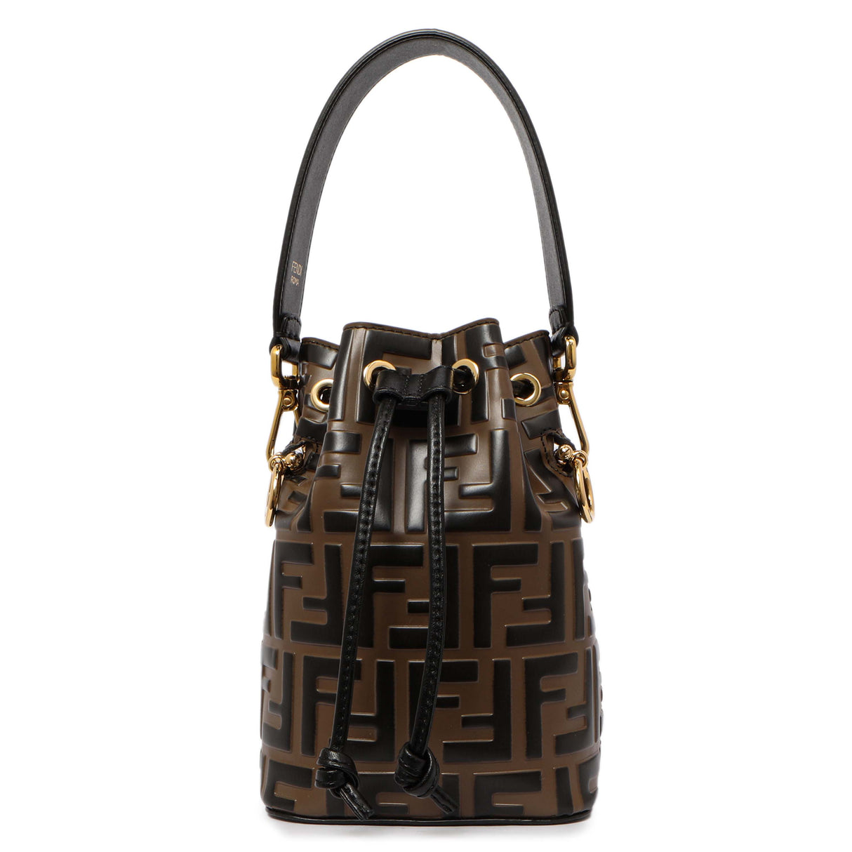 Fendi Brown Calfskin Zucca Embossed Mini Mon Tresor Bucket Bag Handbags Fendi