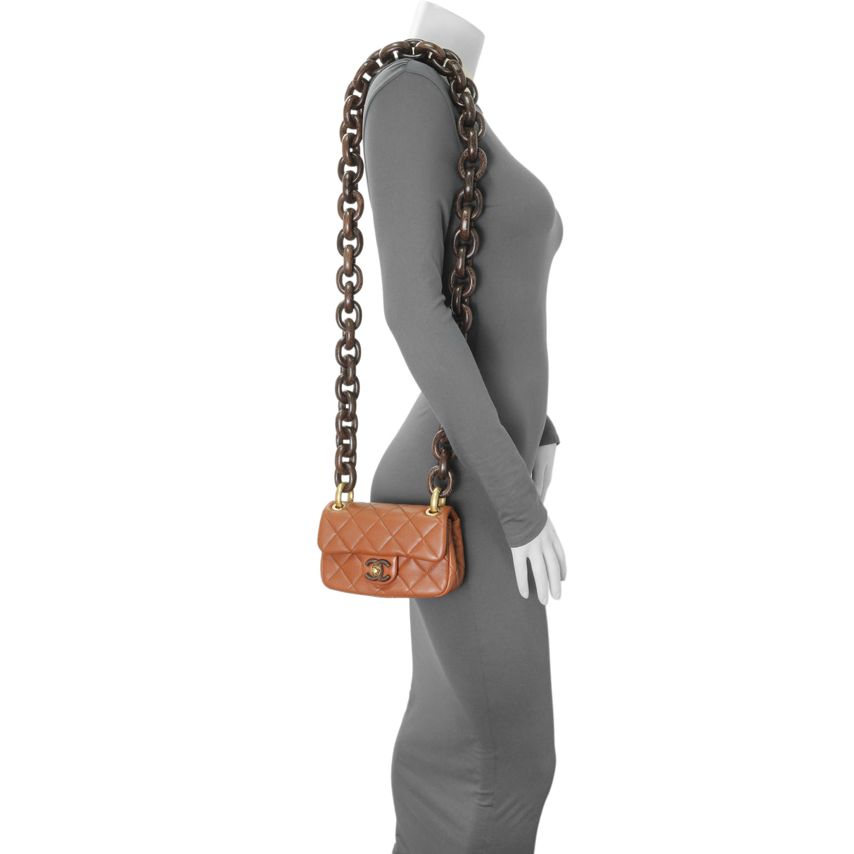 Chanel Light Brown Lambskin Wenge Quilted Mini Fashion Wood Square Flap Handbags Chanel