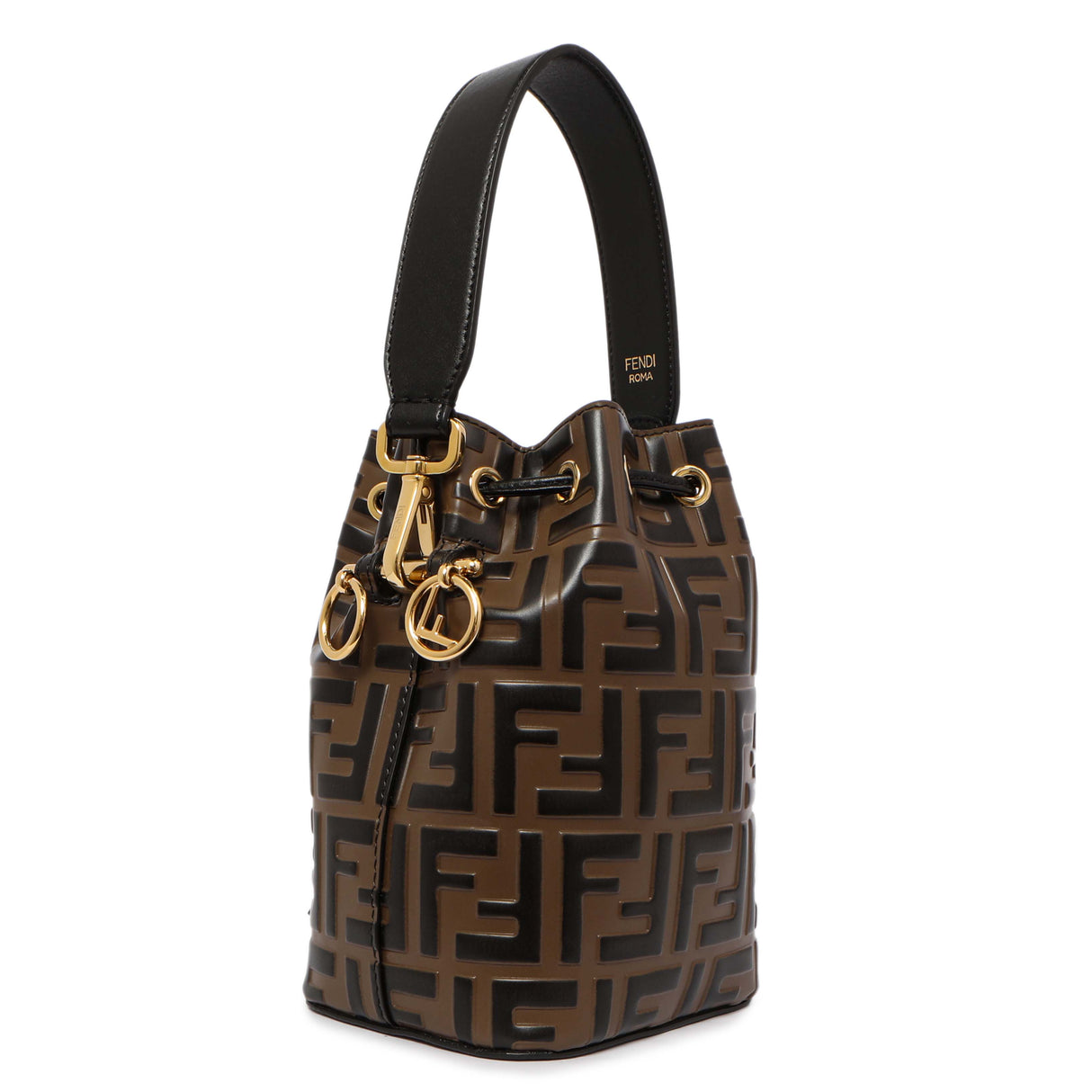 Fendi Brown Calfskin Zucca Embossed Mini Mon Tresor Bucket Bag Handbags Fendi