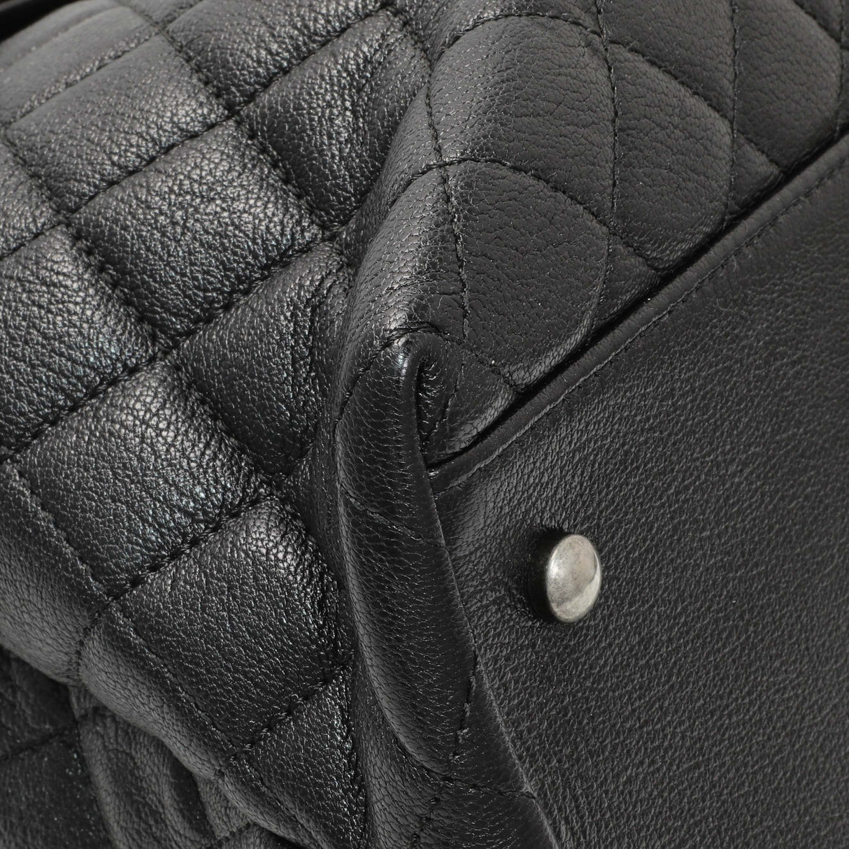Chanel Black Quilted Goatskin Small CC University Shopping Tote Handbags Chanel