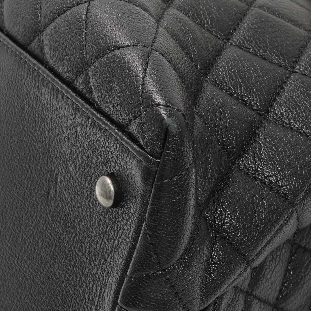 Chanel Black Quilted Goatskin Small CC University Shopping Tote Handbags Chanel