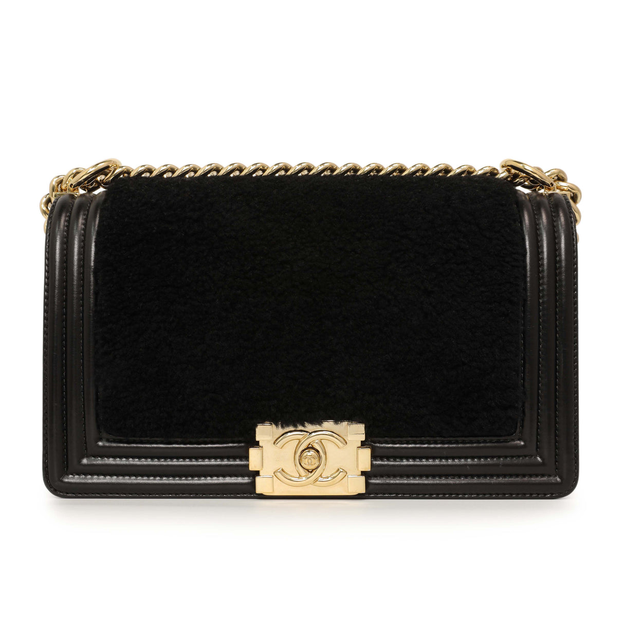 Chanel Black Shearling Medium Boy Bag Handbags Chanel