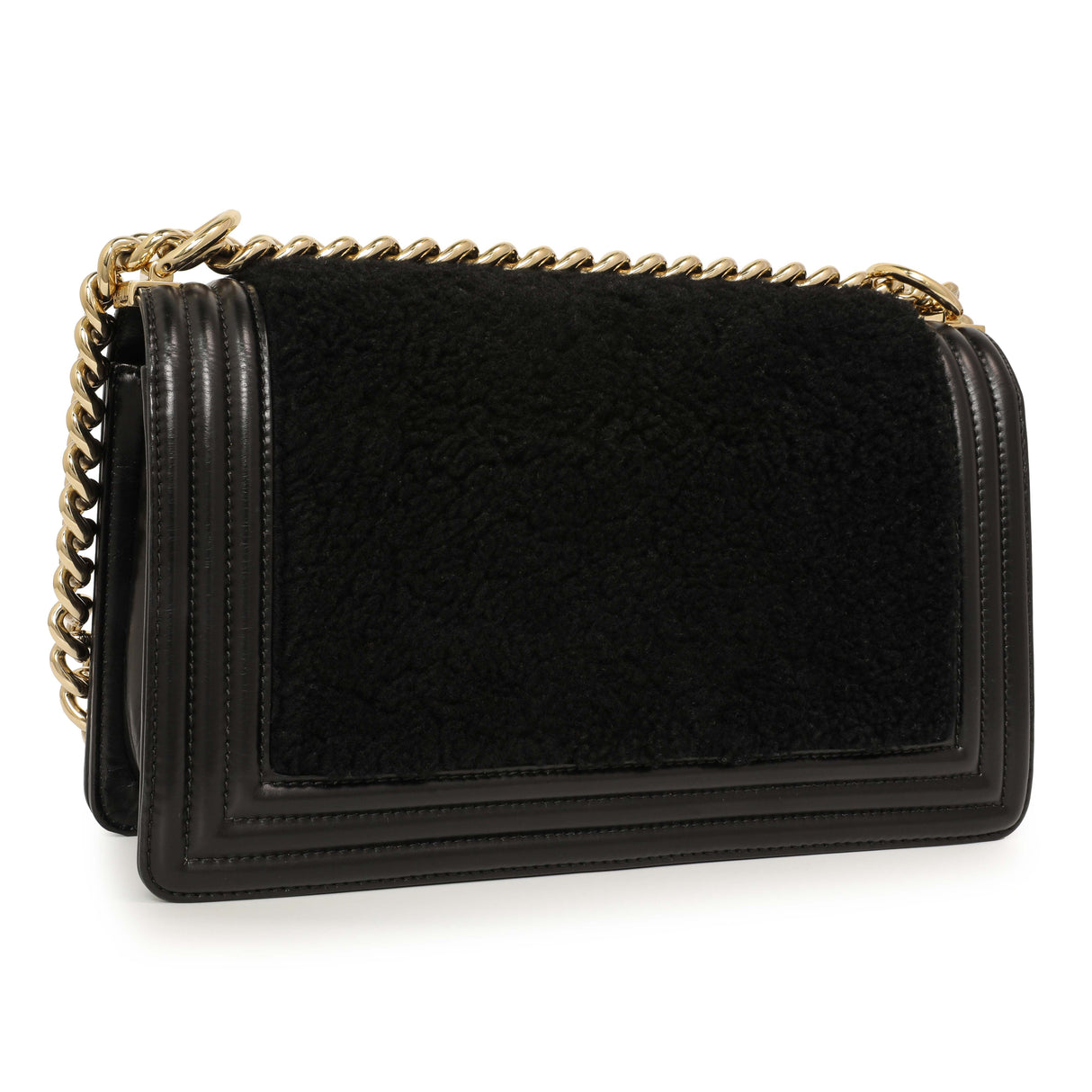 Chanel Black Shearling Medium Boy Bag Handbags Chanel
