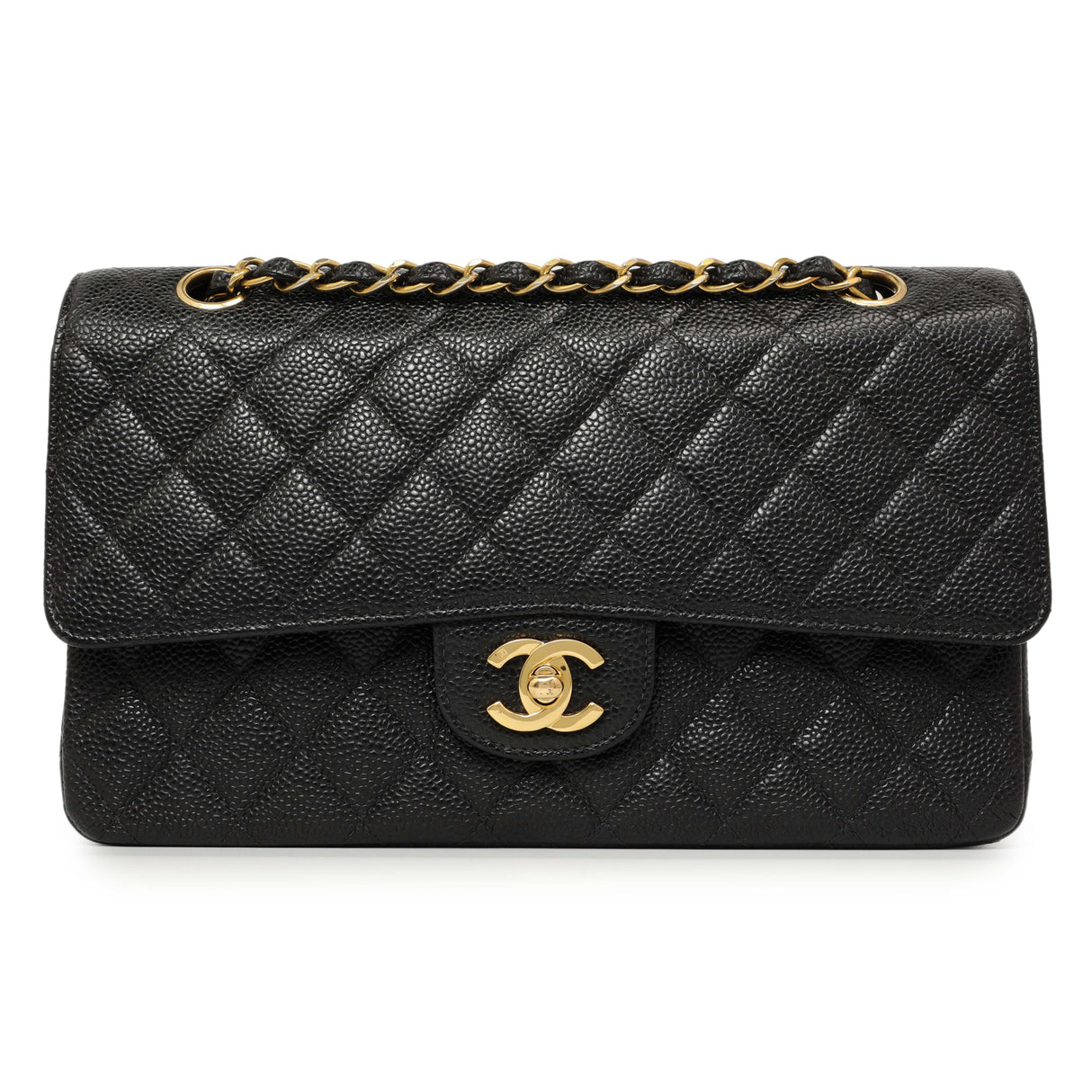 Chanel Black Quilted Caviar Medium Classic Double Flap Handbags Chanel