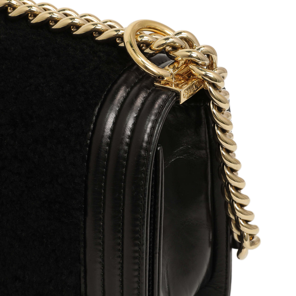 Chanel Black Shearling Medium Boy Bag Handbags Chanel