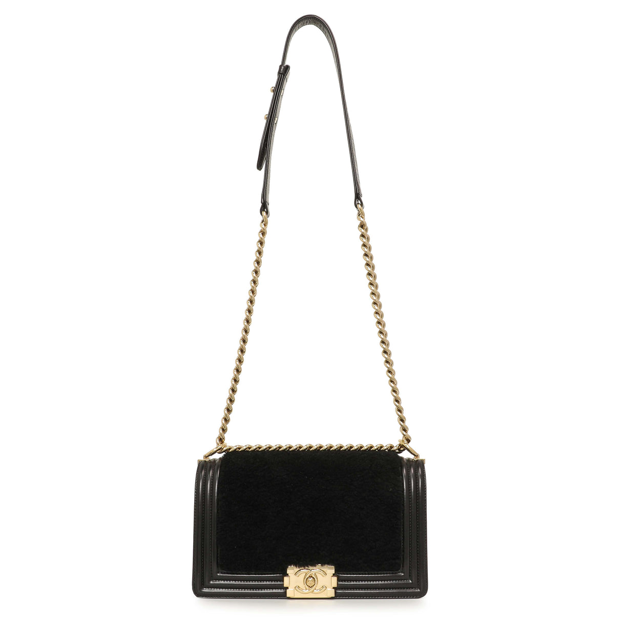 Chanel Black Shearling Medium Boy Bag Handbags Chanel