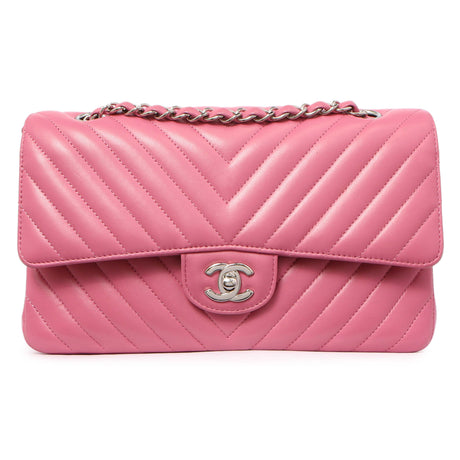 Chanel Pink Chevron Lambskin Medium Classic Double Flap