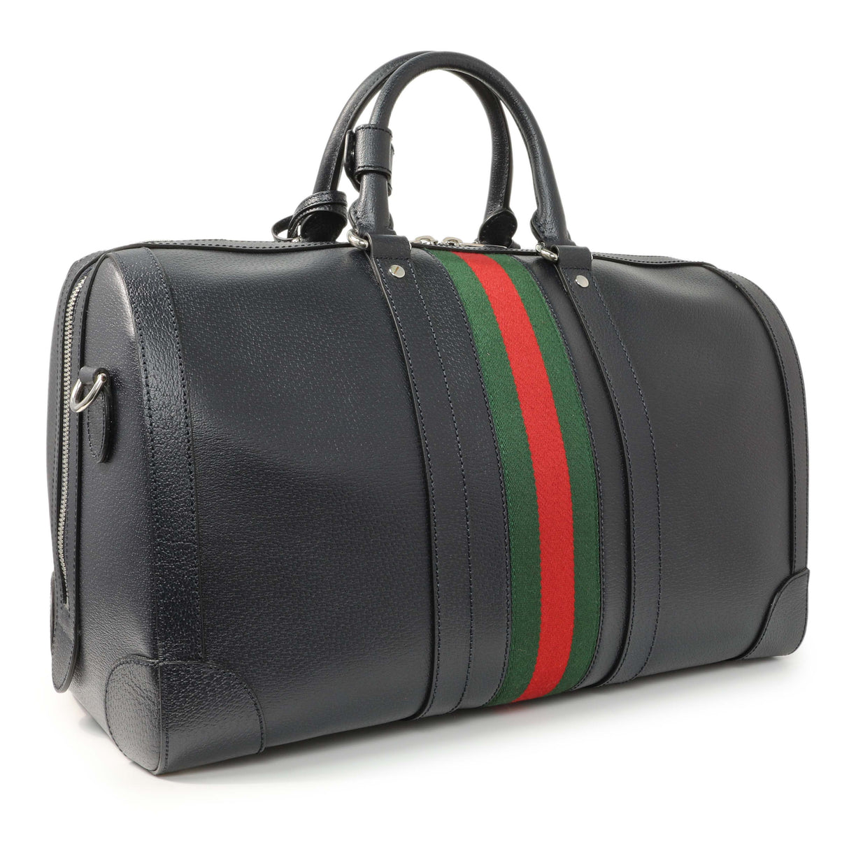 Gucci Blue Textured Dollar Calfskin Web Medium Savoy Duffle Bag Handbags Gucci