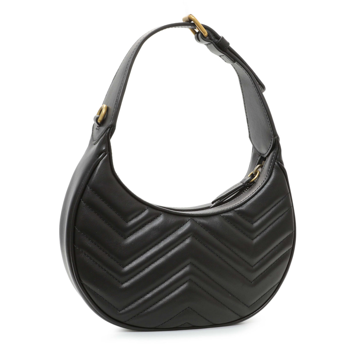 Gucci Black Calfskin Matelasse Chevron Mini GG Marmont Half Moon Hobo Handbags Gucci