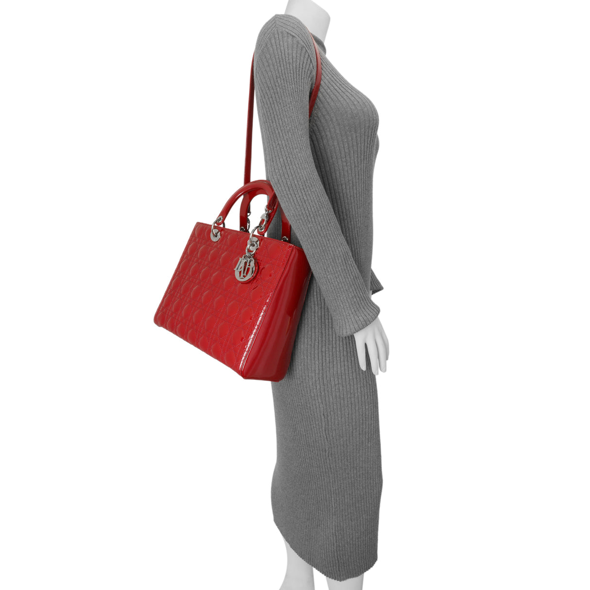 Christian Dior Red Patent Cannage Large Lady Dior Handbags Christian Dior