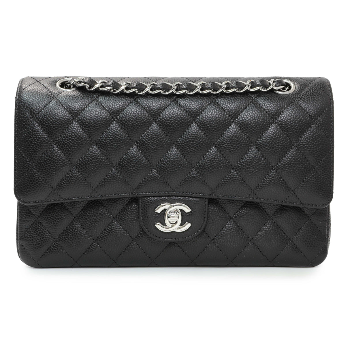 Chanel Black Quilted Caviar Medium Double Flap Handbags Chanel