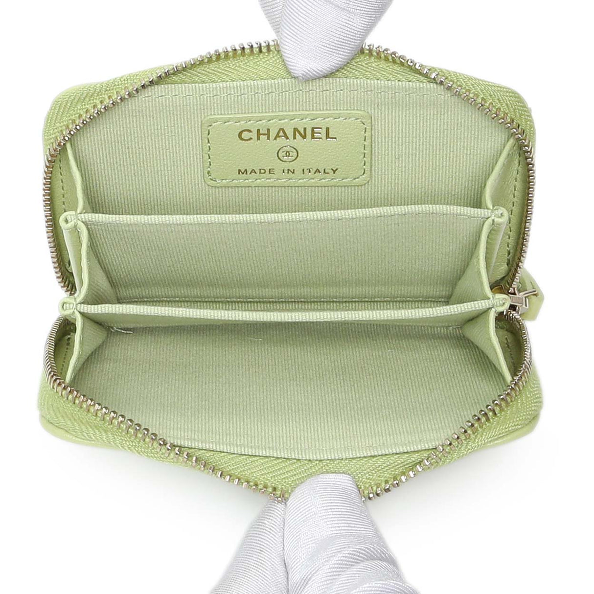 Chanel Green Quilted Lambskin Zip Coin Purse