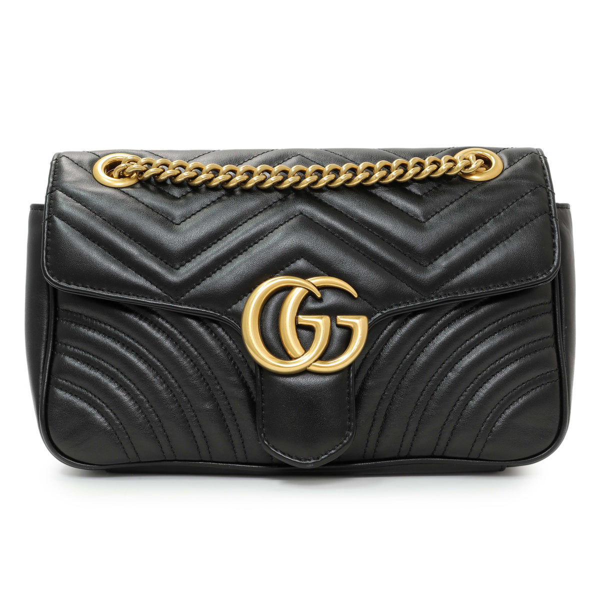 Gucci Black Calfskin Matelasse Small GG Marmont Shoulder Bag Handbags Gucci