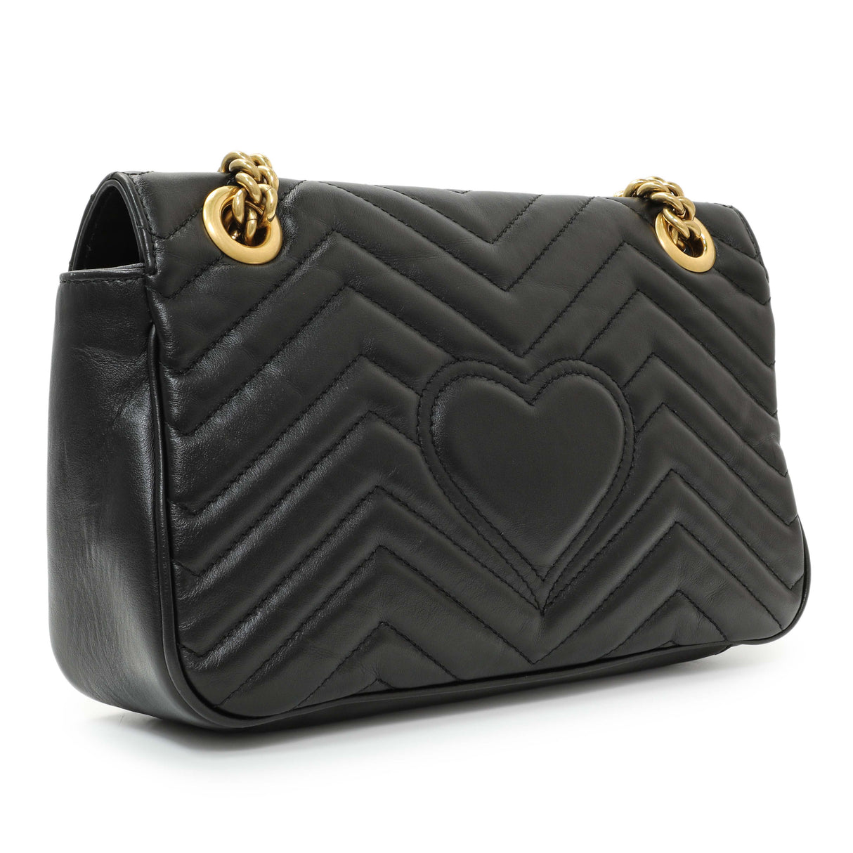 Gucci Black Calfskin Matelasse Small GG Marmont Shoulder Bag Handbags Gucci