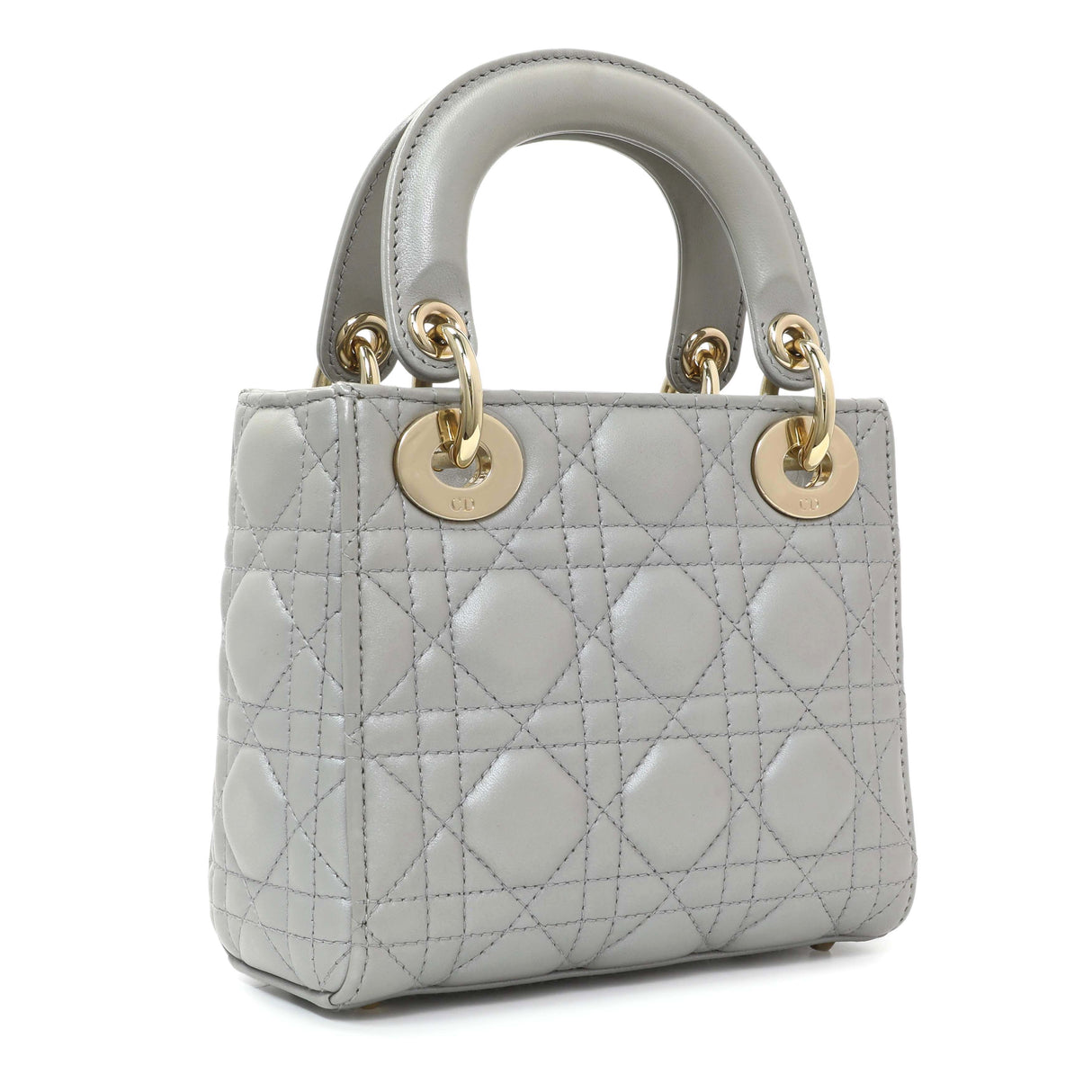 Christian Dior Grey Metallic Lambskin Cannage Mini Lady Dior Handbags Christian Dior