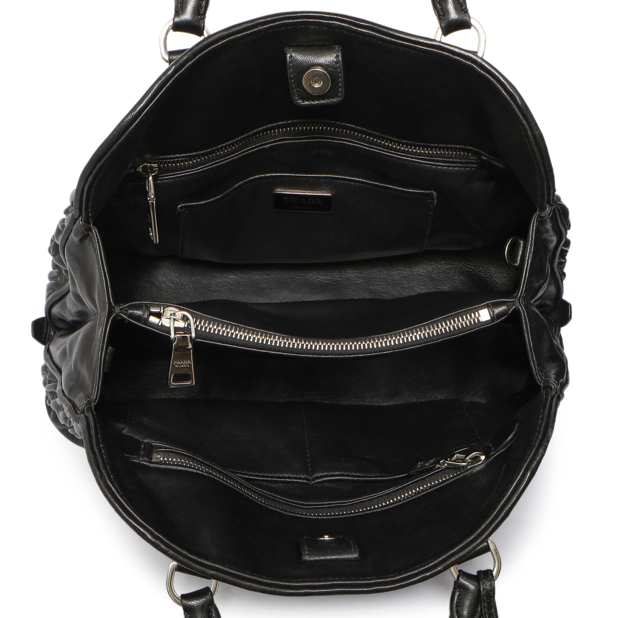 Prada Black Nappa Gaufre Double Handle Tote Handbags Prada