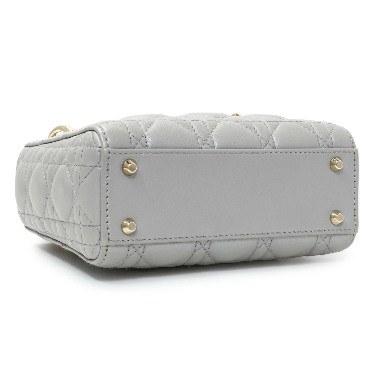 Christian Dior Grey Metallic Lambskin Cannage Mini Lady Dior Handbags Christian Dior