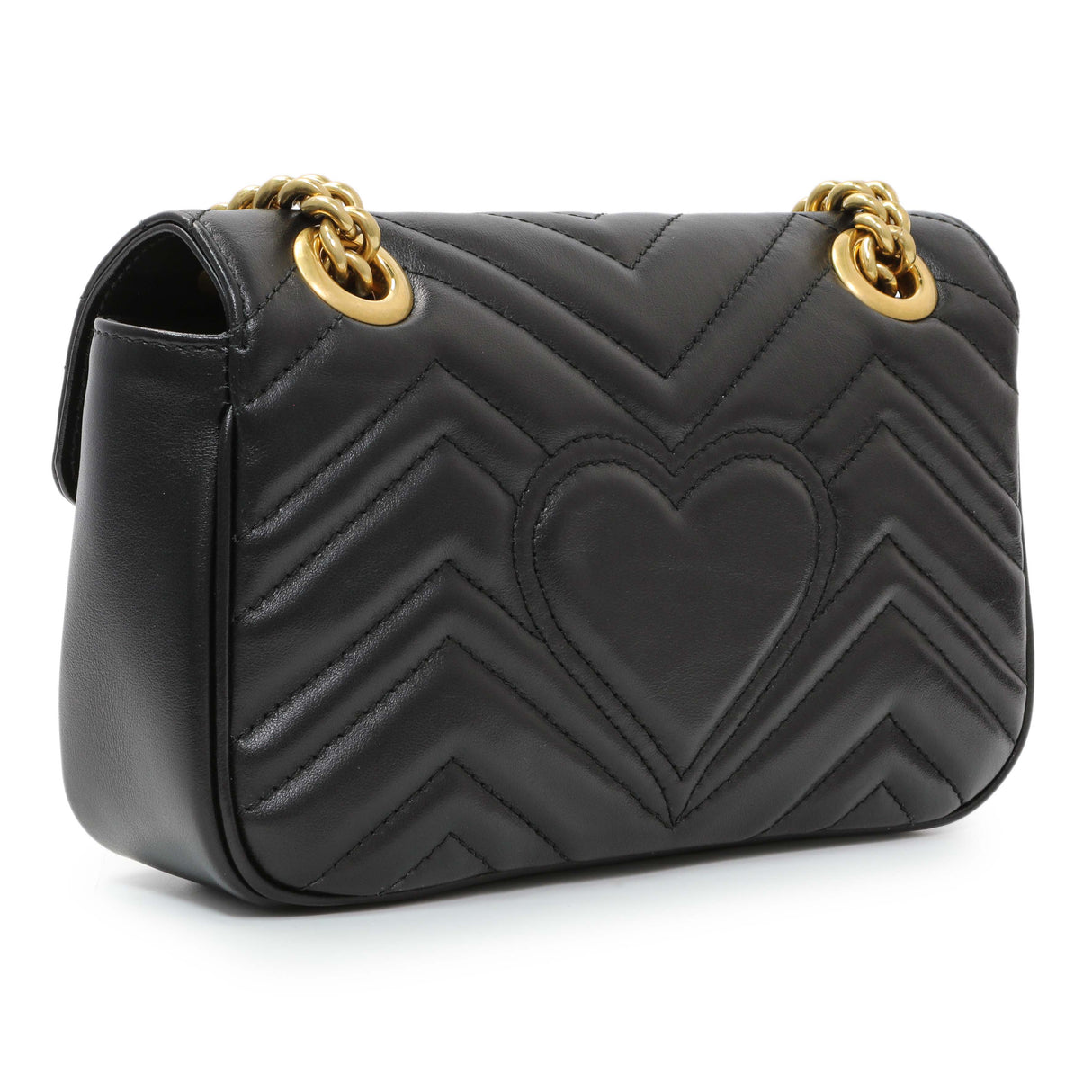 Gucci Black Calfskin Matelasse Mini GG Marmont Shoulder Bag Handbags Gucci
