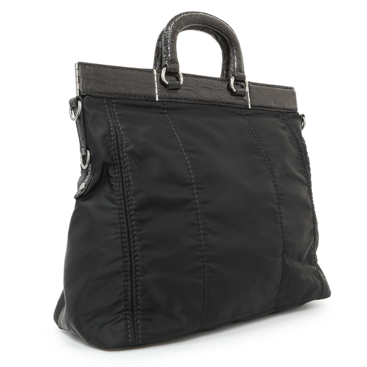 Prada Black Nylon Frame Tote Handbags Prada