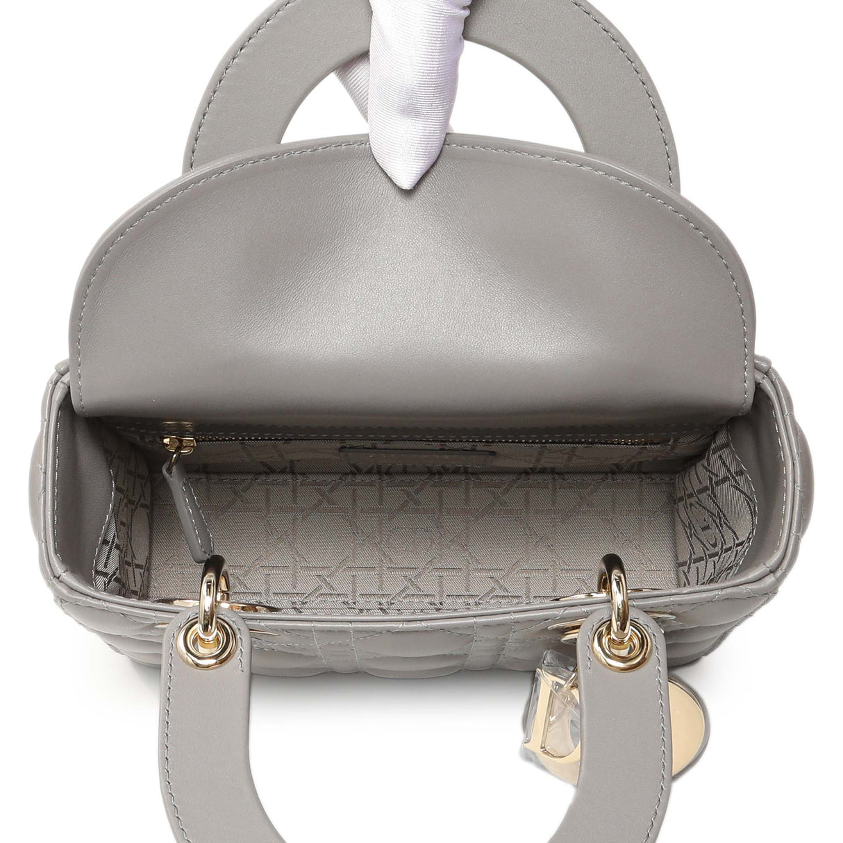 Christian Dior Grey Lambskin Cannage Small My ABCDior Lady Dior Handbags Christian Dior