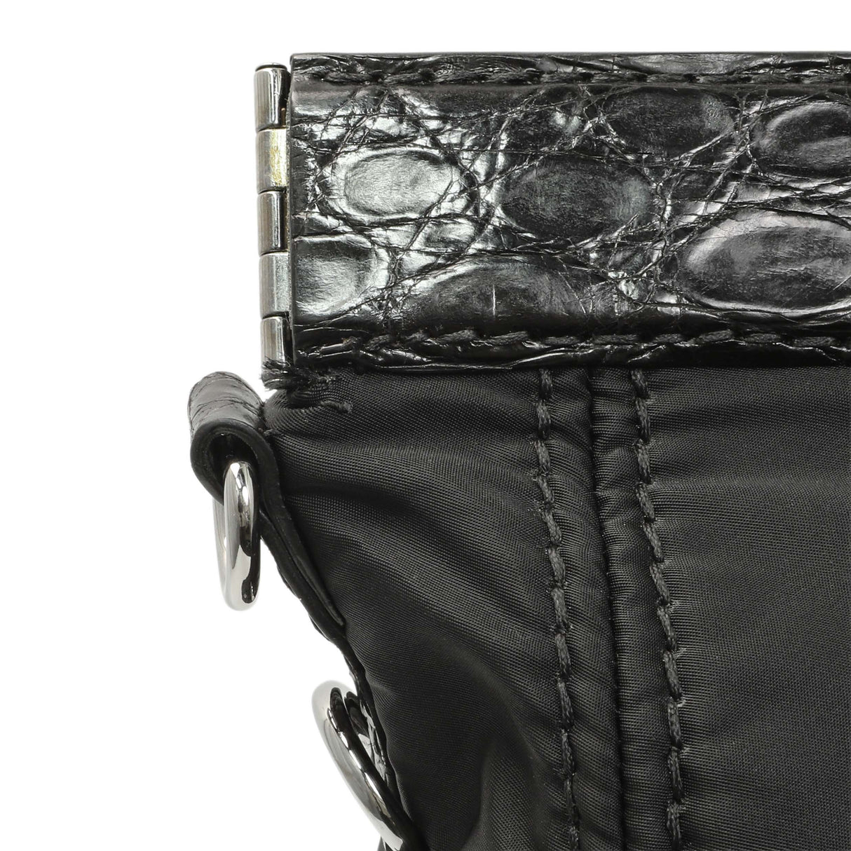 Prada Black Nylon Frame Tote Handbags Prada