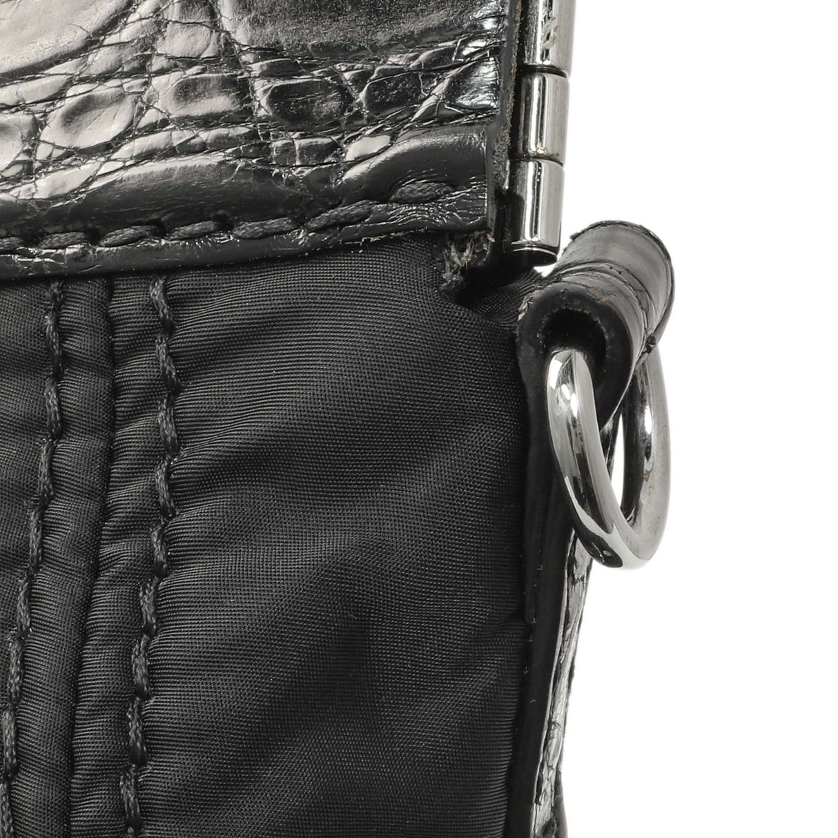 Prada Black Nylon Frame Tote Handbags Prada