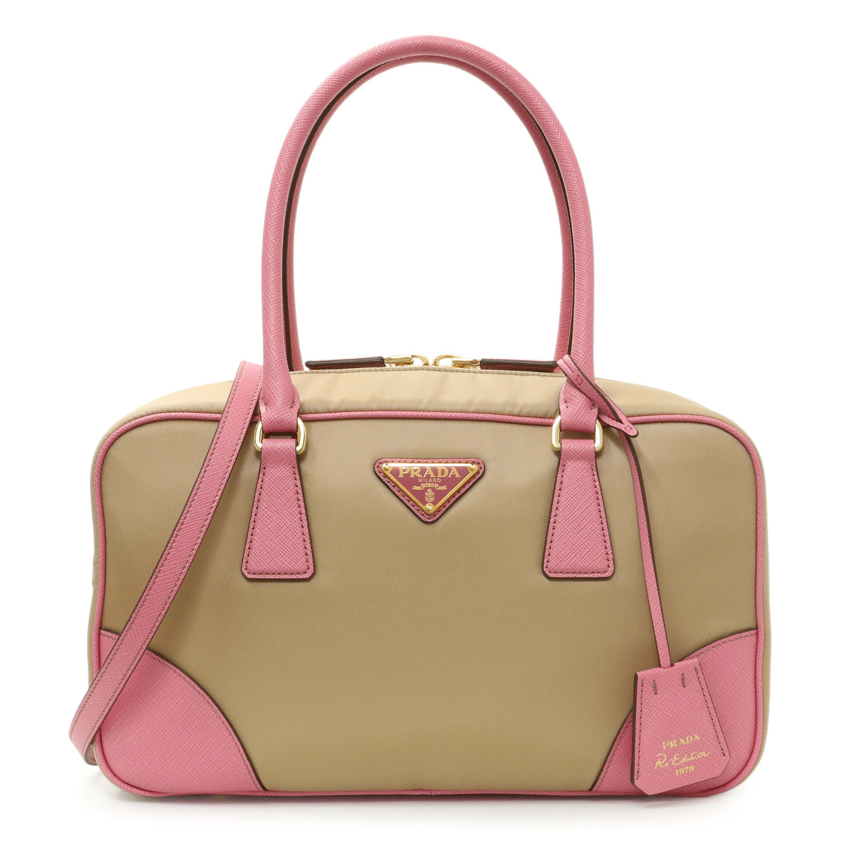 Prada Camel Re-Nylon Saffiano Medium Re-Edition 1978 Tote Handbags Prada
