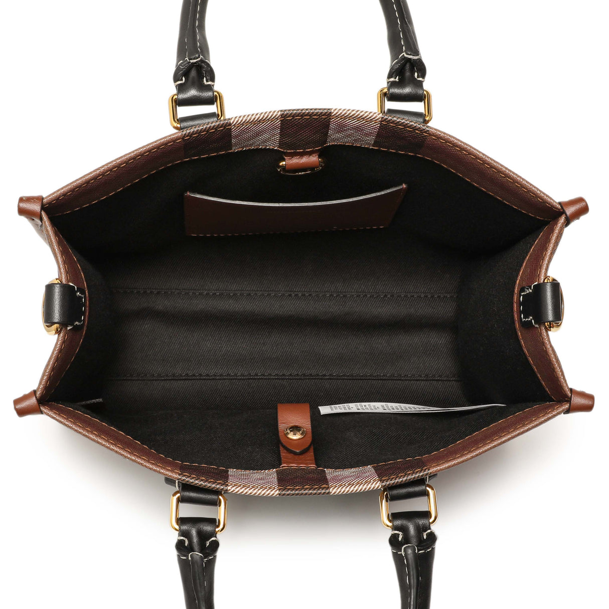 Burberry Dark Birch Brown E-Canvas Check Calfskin Mini Freya Tote Handbags Burberry