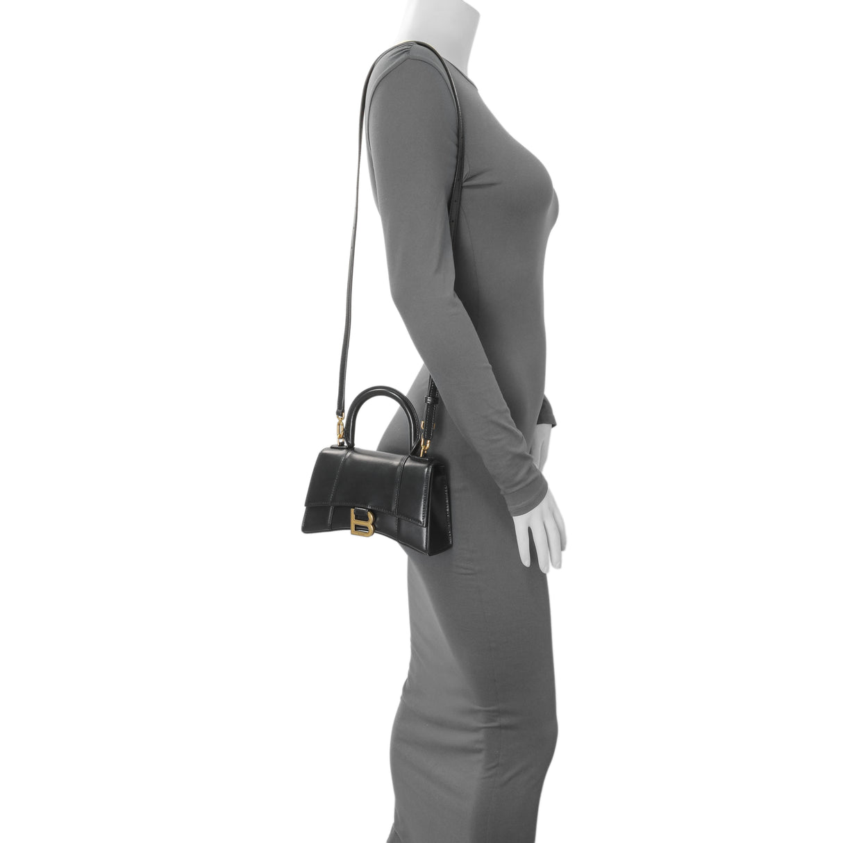 Balenciaga Black Calfskin Mini Hourglass Top Handle Bag Handbags Balenciaga