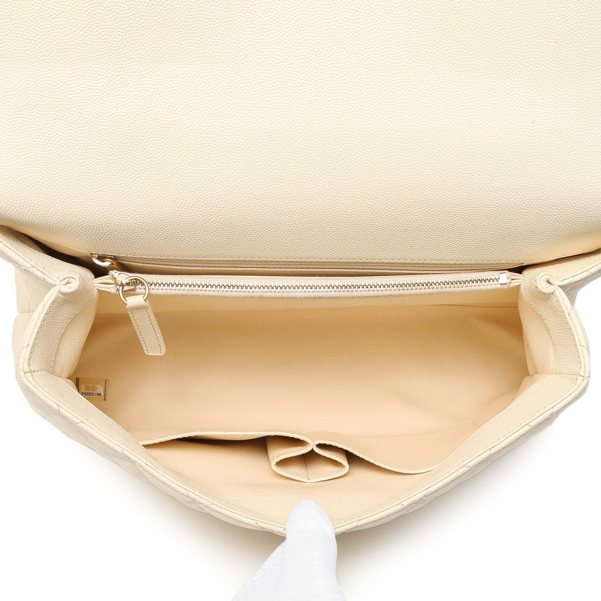 Chanel Ivory Quilted Caviar Lizard Medium Coco Handle Handbags Chanel