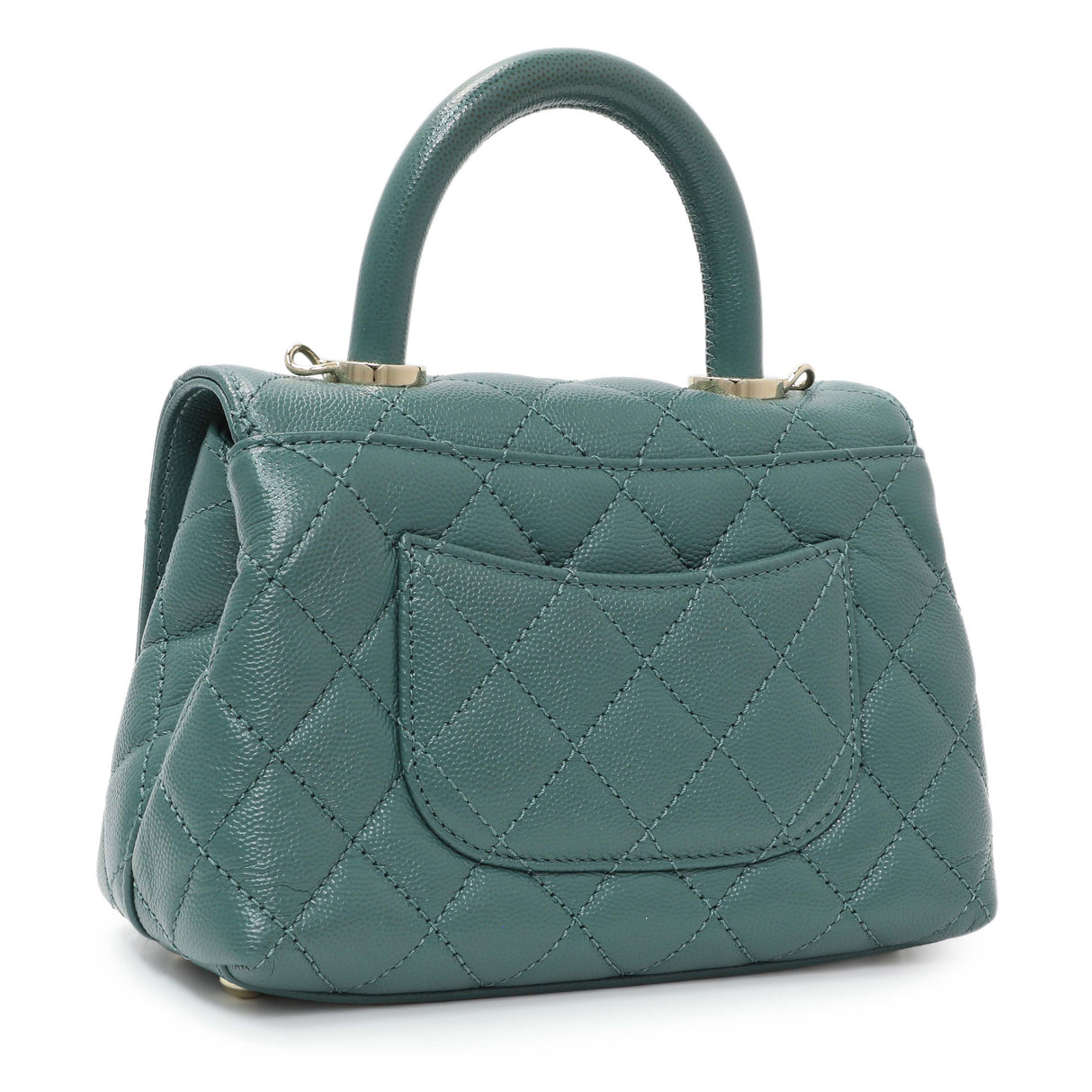 Chanel Teal Quilted Caviar Extra Mini Coco Handle Flap Handbags Chanel