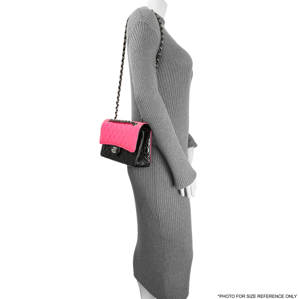 Chanel Black Pink Quilted Patent Medium Classic Double Flap Handbags Chanel