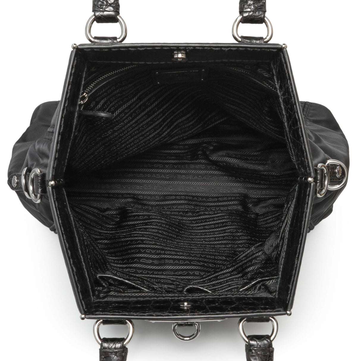 Prada Black Nylon Frame Tote Handbags Prada