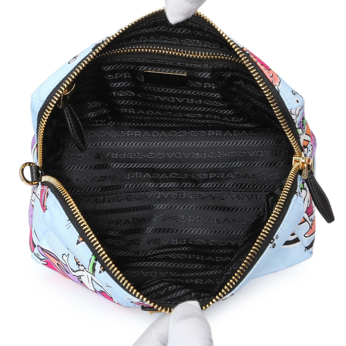 Prada Blue Tessuto Stampato Nylon Saffiano Surf Print Wrist Pouch Accessories Prada