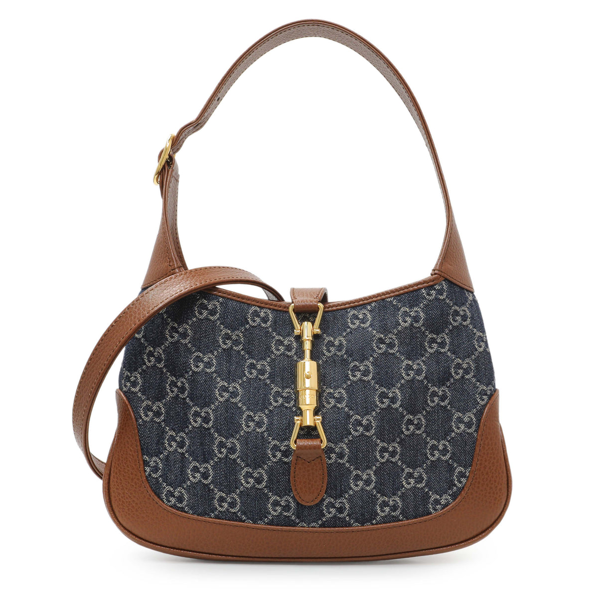 Gucci New Denim GG Monogram Calfskin Small Jackie 1961 Hobo Handbags Gucci