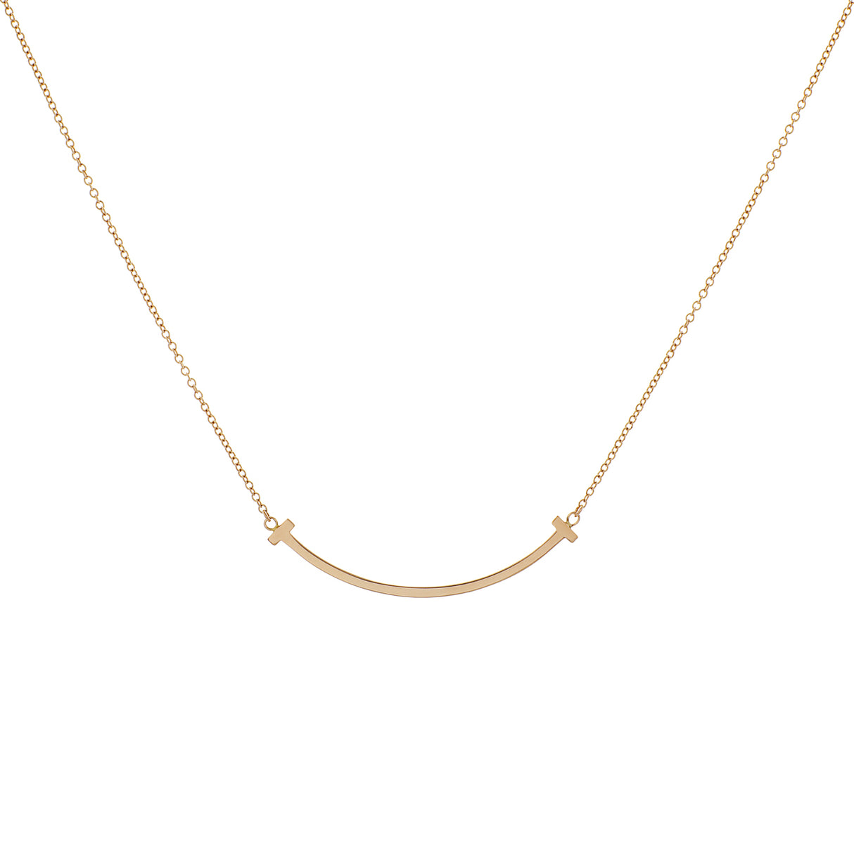Tiffany & Co. 18K Rose Gold Small T Smile Pendant Necklace Designer Jewellery Tiffany and Co