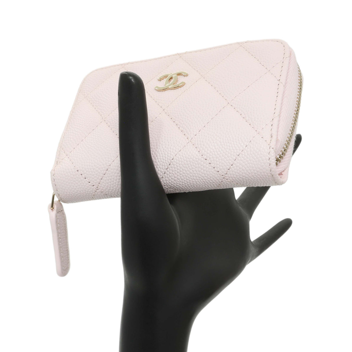 Chanel Light Pink Quilted Caviar Zip Coin Wallet Accessories Chanel