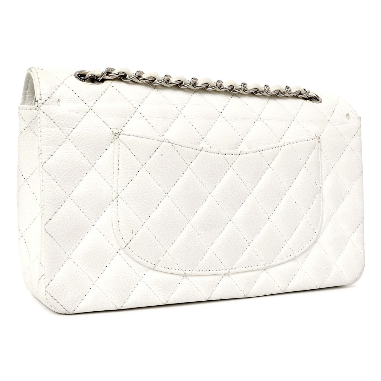 Chanel White Quilted Caviar Medium Classic Double Flap Handbags Chanel