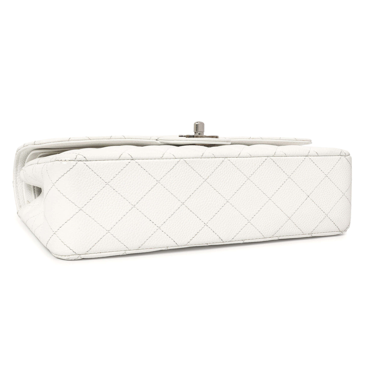Chanel White Quilted Caviar Medium Classic Double Flap Handbags Chanel