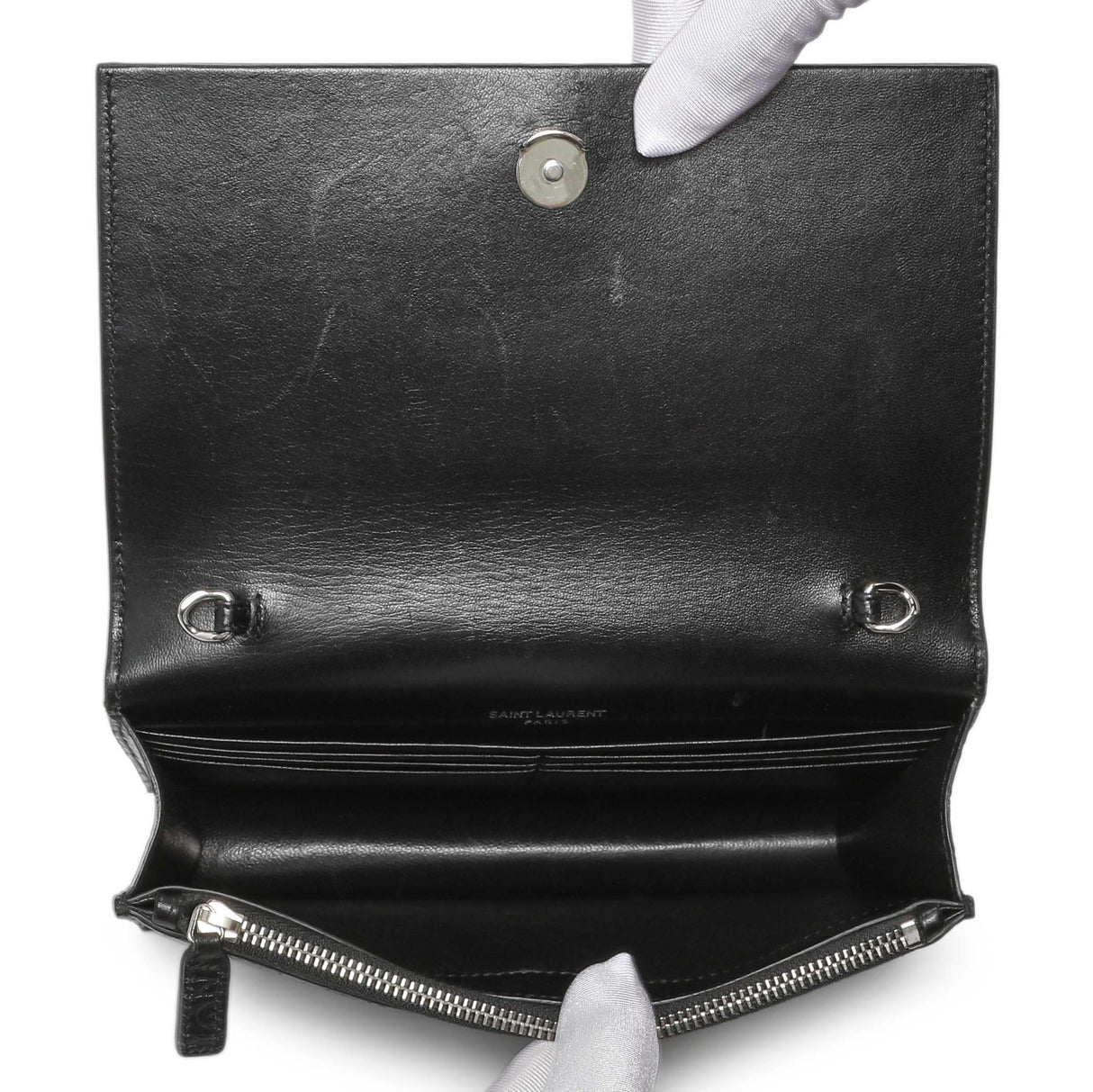 Saint Laurent Black Crocodile Embossed Calfskin Kate Monogram Tassel Chain Wallet Handbags Saint Laurent