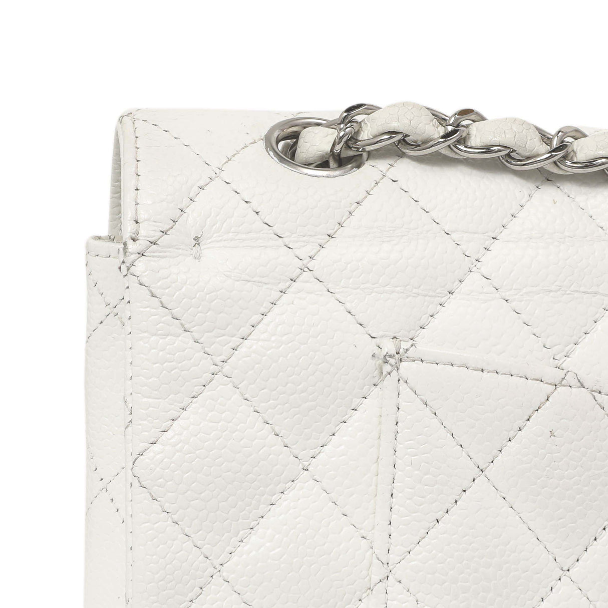 Chanel White Quilted Caviar Medium Classic Double Flap Handbags Chanel
